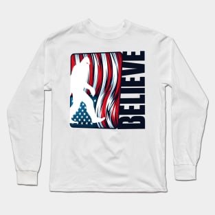 Believe Bigfoot - American Flag Long Sleeve T-Shirt